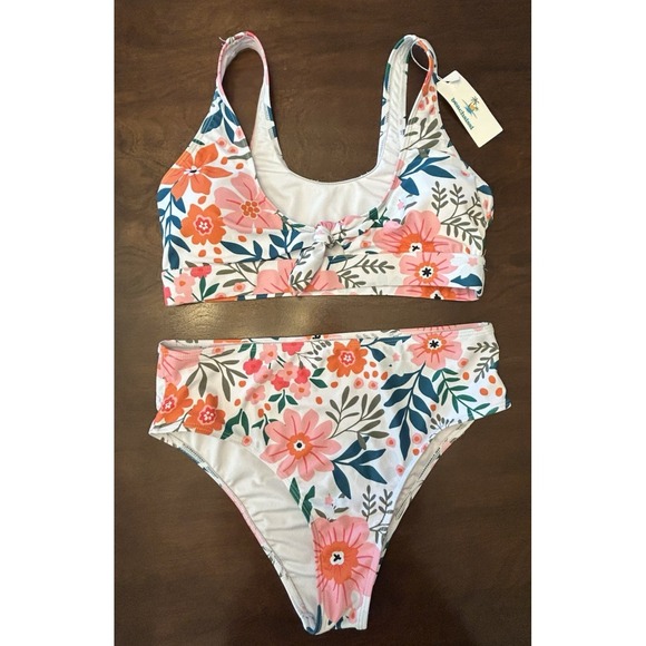 NWT Beachsissi Boho Bikini Set Size Large Tie White Pink Floral Print - Picture 1 of 5